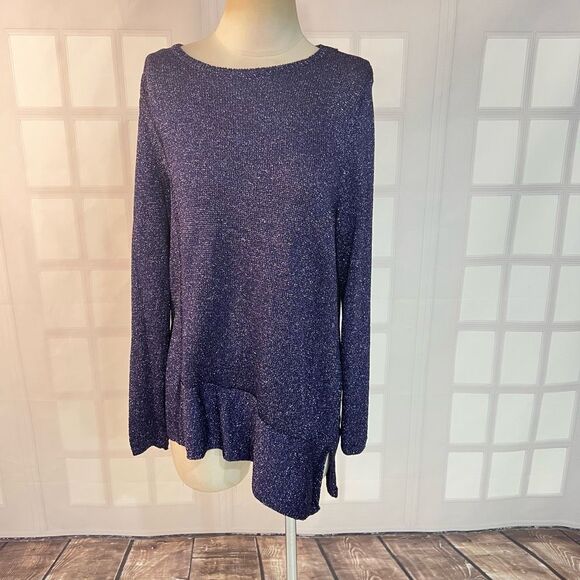 Chico's Purple Metallic Shimmer Long Sleeve Asymmetrical Knit Tunic Top Large - Picture 1 of 10